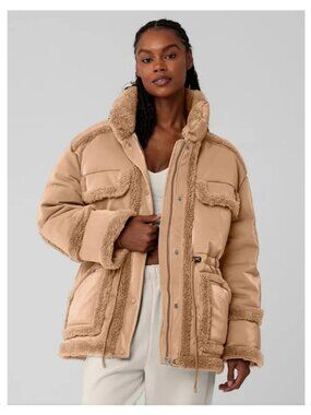 ALO Yoga Tan Beige Puffer Jacket with Sherpa Size XS